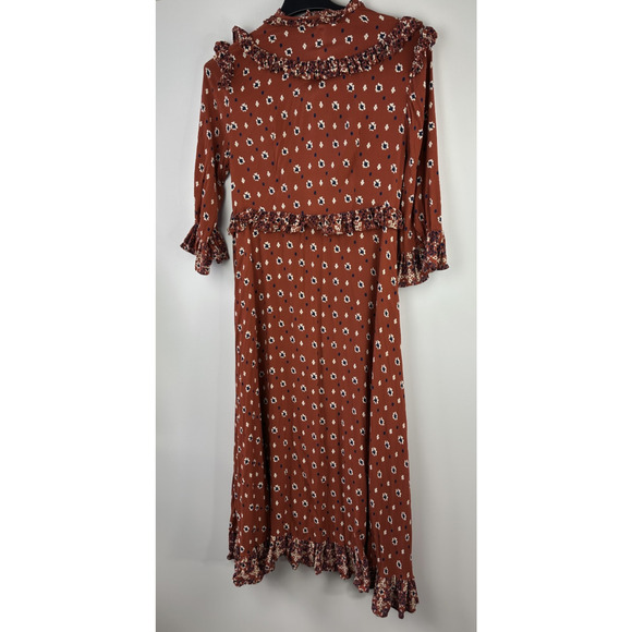 Free People Calico Skies Midi Dress Ruffle Button Boho Cottagecore Western Large - Picture 13 of 16